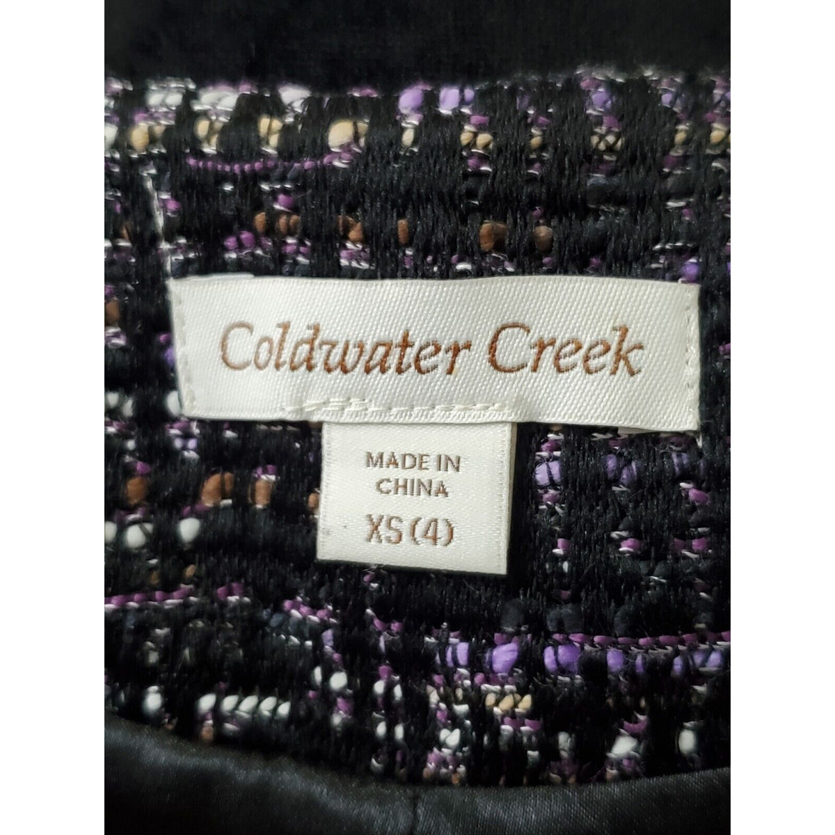 Coldwater Creek Women's Purple Polyester Tweed 3/4 Sleeve Blazer Jacket Size XS