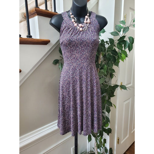 Womens Multi Polka Dot Polyester Sleeveless Round Neck Knee Length Dress Small