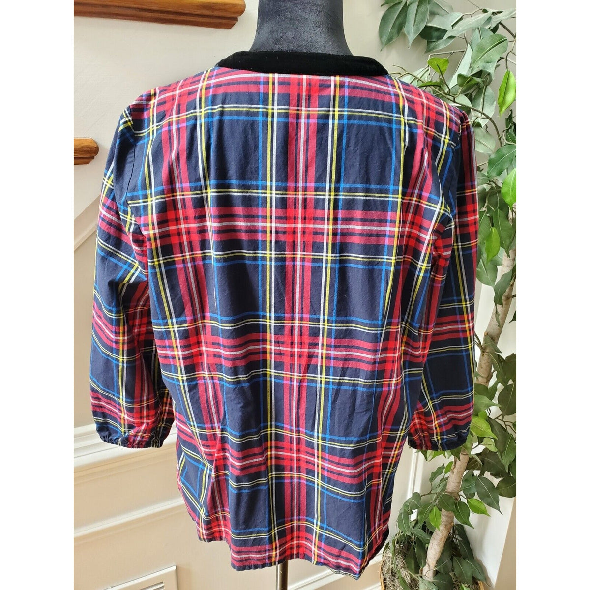 Talbots Petite Women's Blue Cotton Check Long Sleeve Casual Top Blouse Size LP