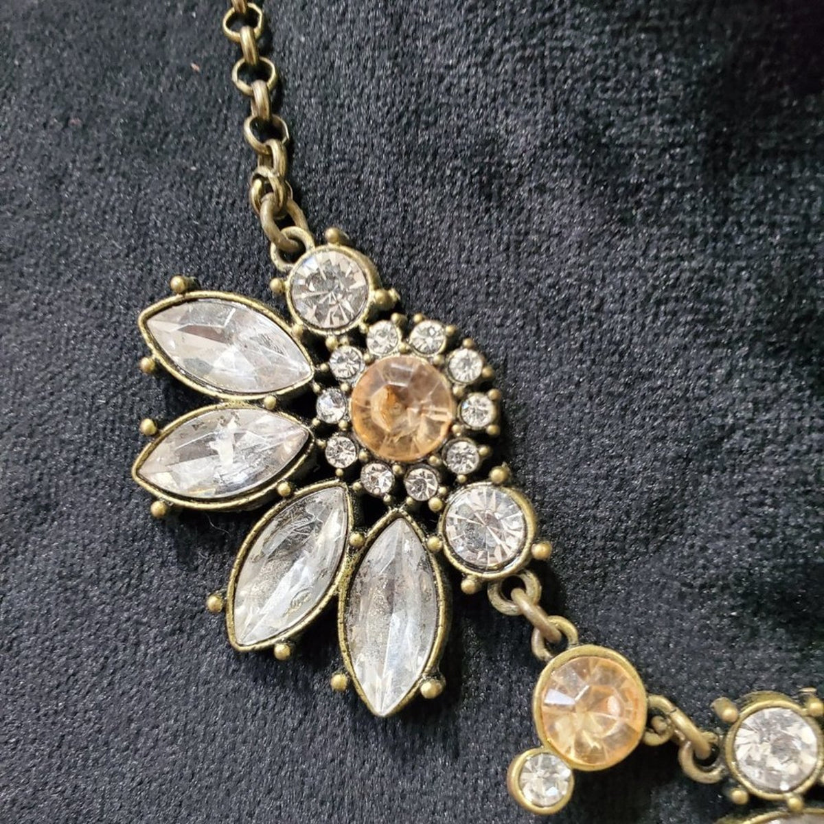Women's Cream and Crystal Chunky Statement Fashion Jewelry Necklace