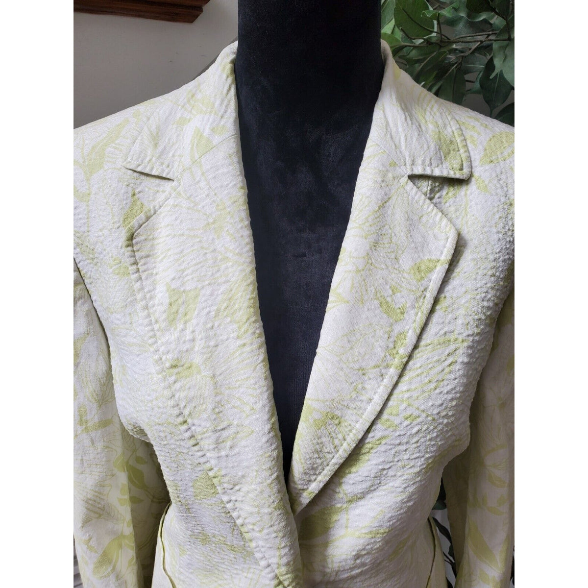 Style & Co Women White Floral Linen Long Sleeve Single Breasted Blazer Jacket 14