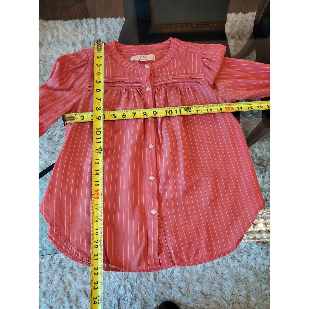 Loft Pink Petite Striped Shirttail Blouse Pressed Petal 100% Cotton Size 2XSP