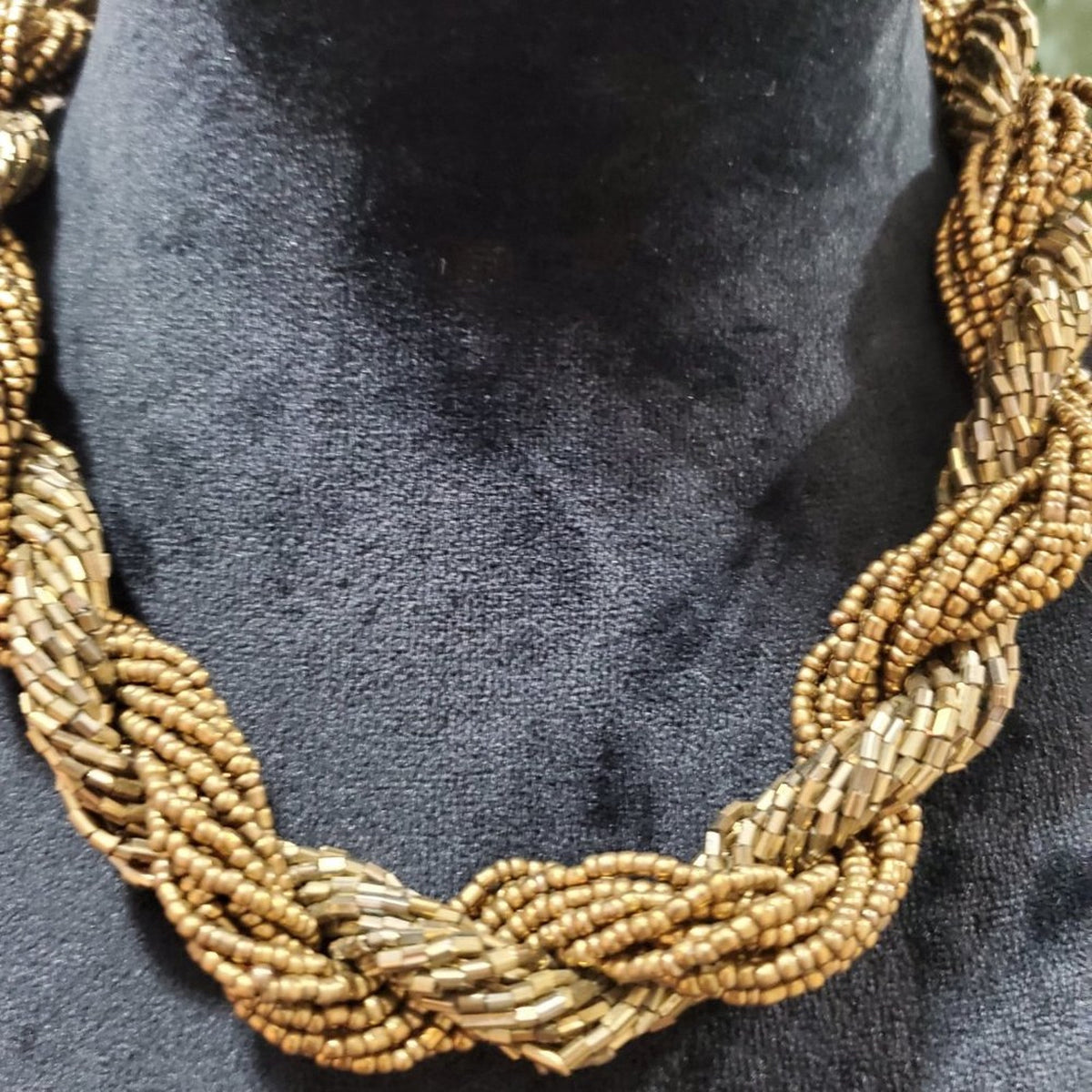 Women's Gold Multilayer Round Twisted Beaded with Lobster Clasp Necklace