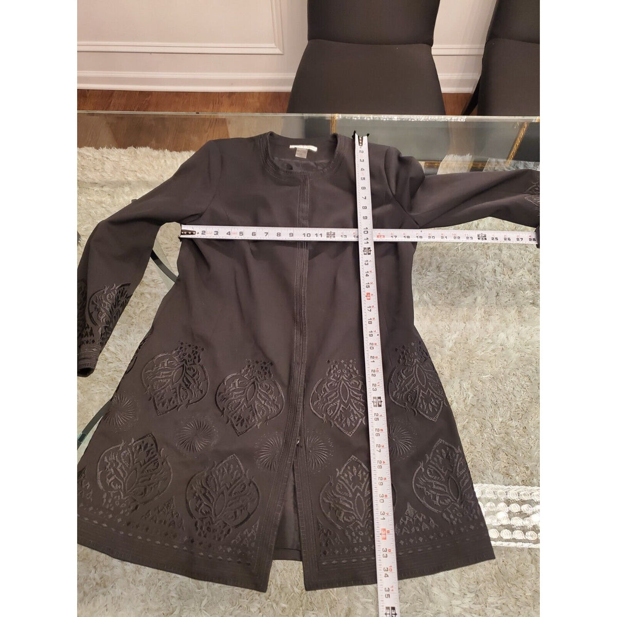 Peter Nygard Women's Black Embroidered Long Sleeve Button Front Jacket Size 12