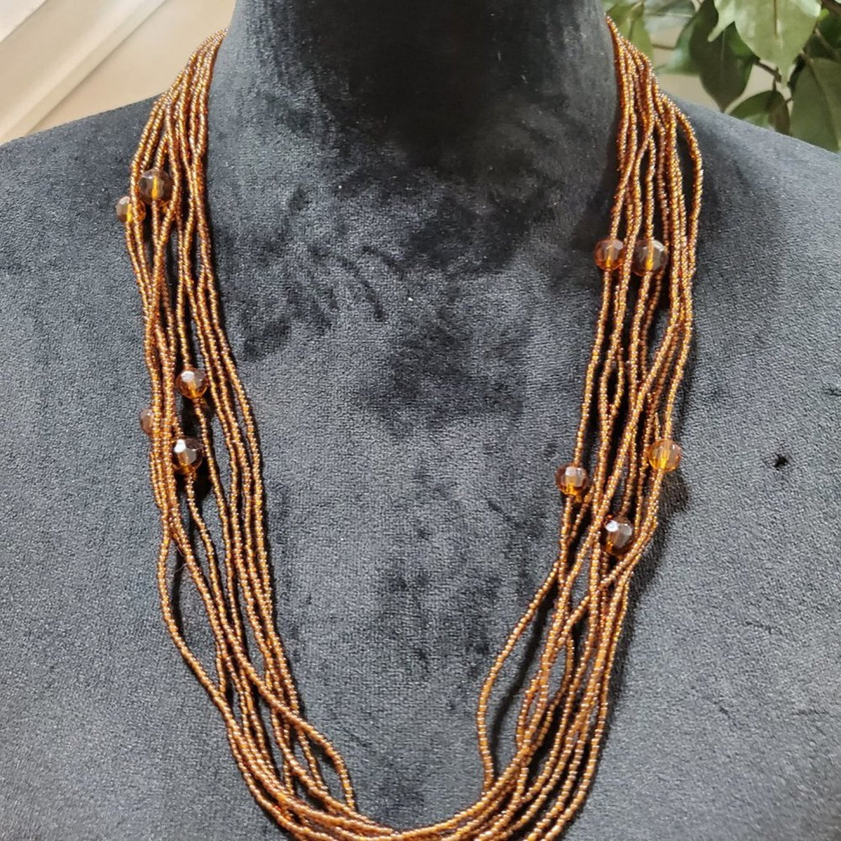 Women's Brown Multilayer Round Beaded with Lobster Clasp Jewelry Necklace