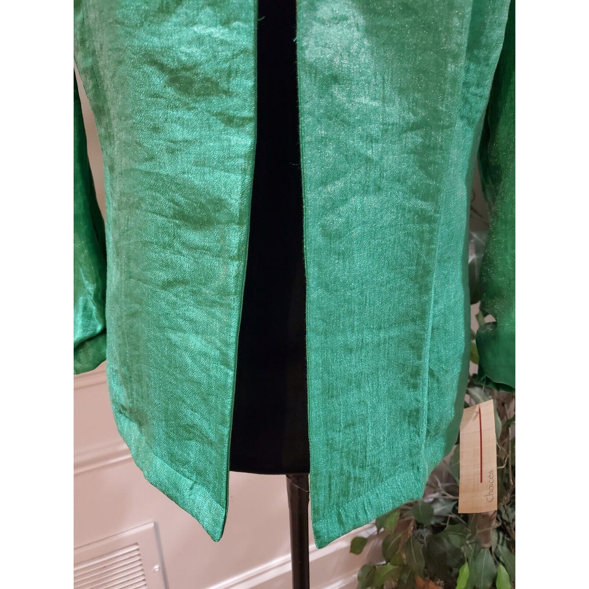 Choices Women's Green Rayon Open Front Long Sleeve Blazer Jacket Size Large