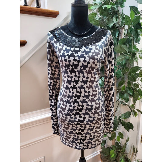 Adrienne Vittadini Gray Wool Sequin Round Neck Long Sleeve Pullover Sweater L