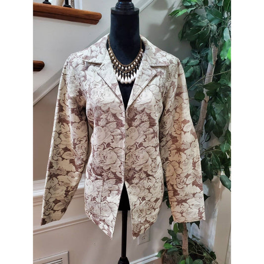 Dialogue Women's Floral Polyester Long Sleeve Single Breasted Jacket Blazer 10