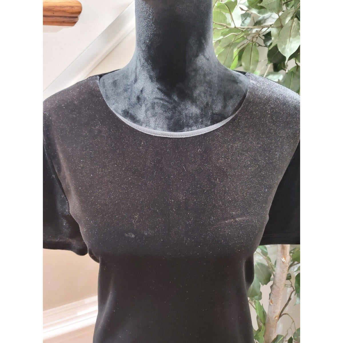 Michael Kors Velvet Black Polyester Round Neck Short Sleeve Knee Length Dress XL