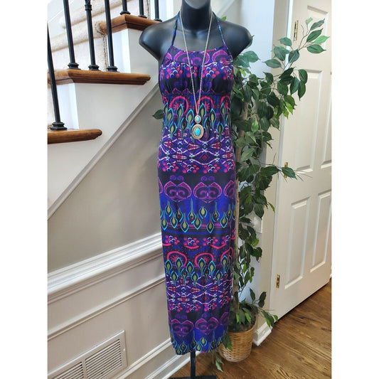 Xhilaration Women's Multicolor Rayon Halter Neck Sleeveless Long Maxi Dress XS