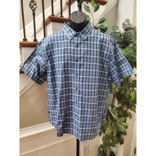 Geoffrey Men's Blue 100% Cotton Collared Half Sleeve Button Down Shirt Size 2XL