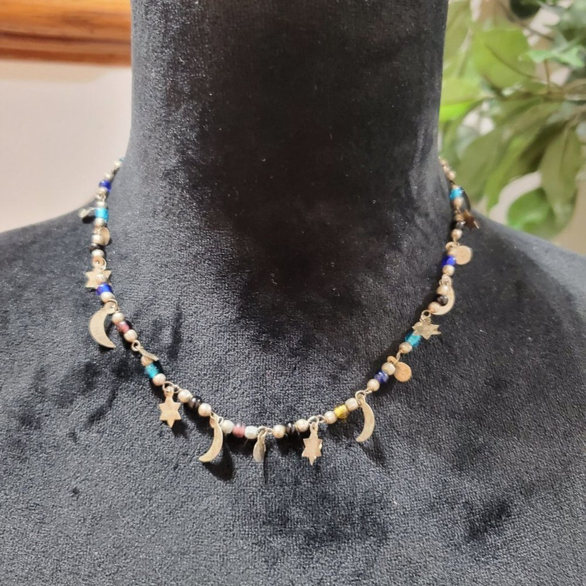 Womens Gold Rainbow Heart Gems Moon Night Pendant Necklace