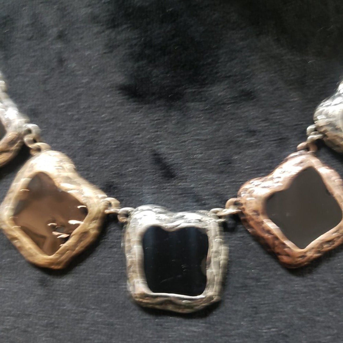 Black Gem Stones Square Clear Glass Gold Tone Statement Necklace with Earings
