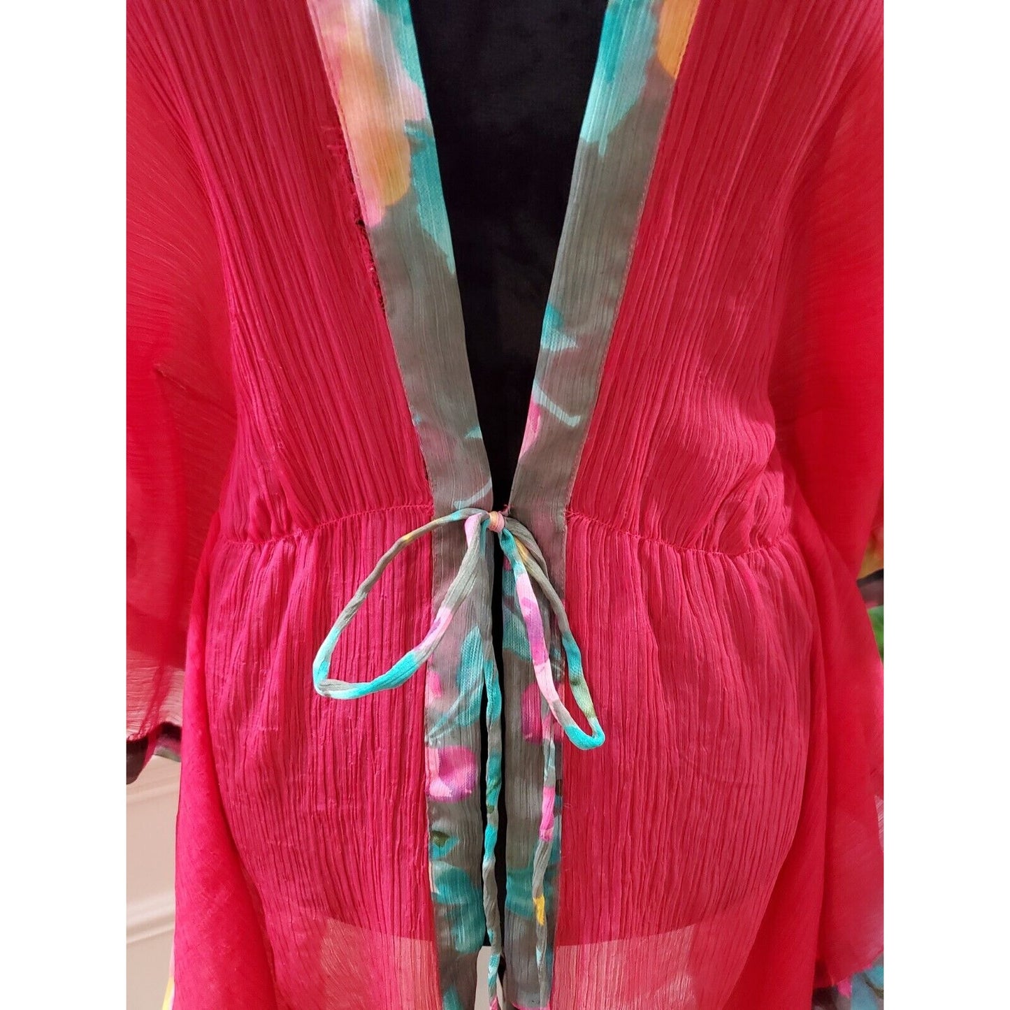Revue Women's Red 100% Polyester Short Sleeve Casual Kimono Dress Free Size