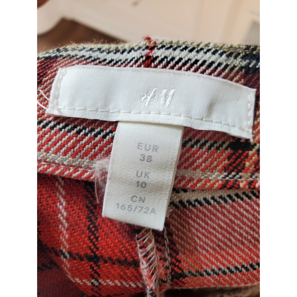H&M Womens Red White Plaid Pockets Casual Outdoor Belt Loops Pants Size 10