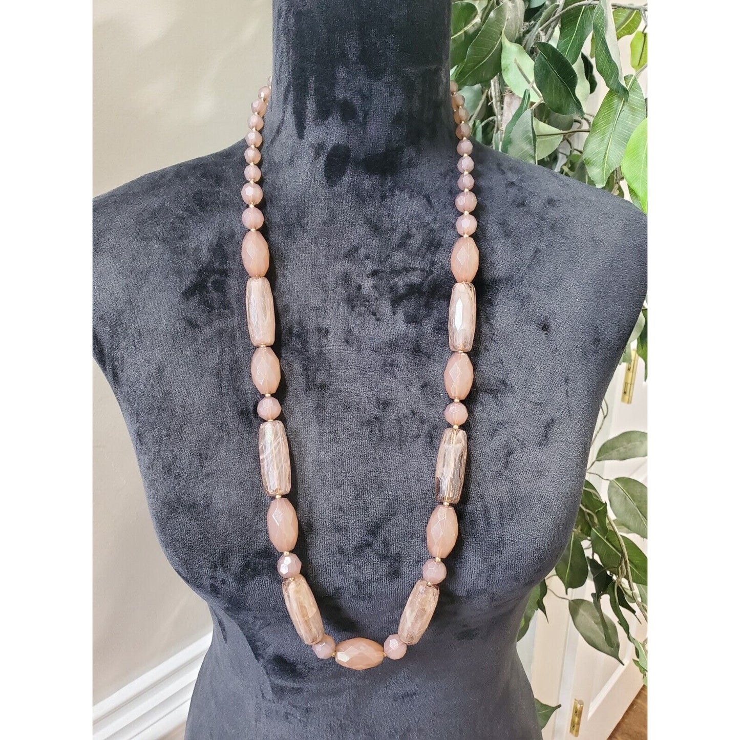 Vintage Women's Pink Bead Stylish Long Necklace