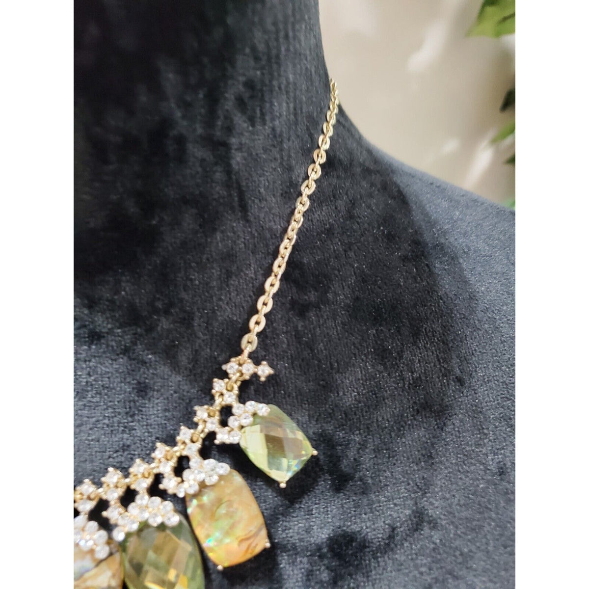 Women's Multicolored Iridescent Rhinestone Gold Chain Stylish Necklace