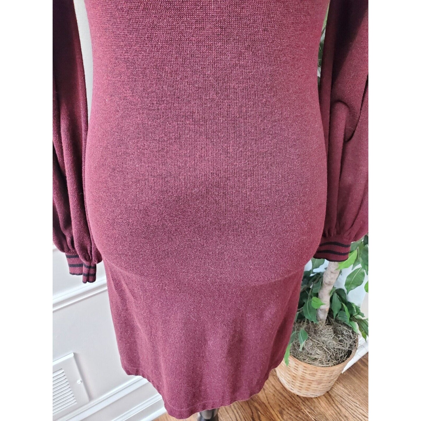 Max Studio Sweater Maroon Cotton Scoop Neck Long Sleeve Knee Length Dress XS