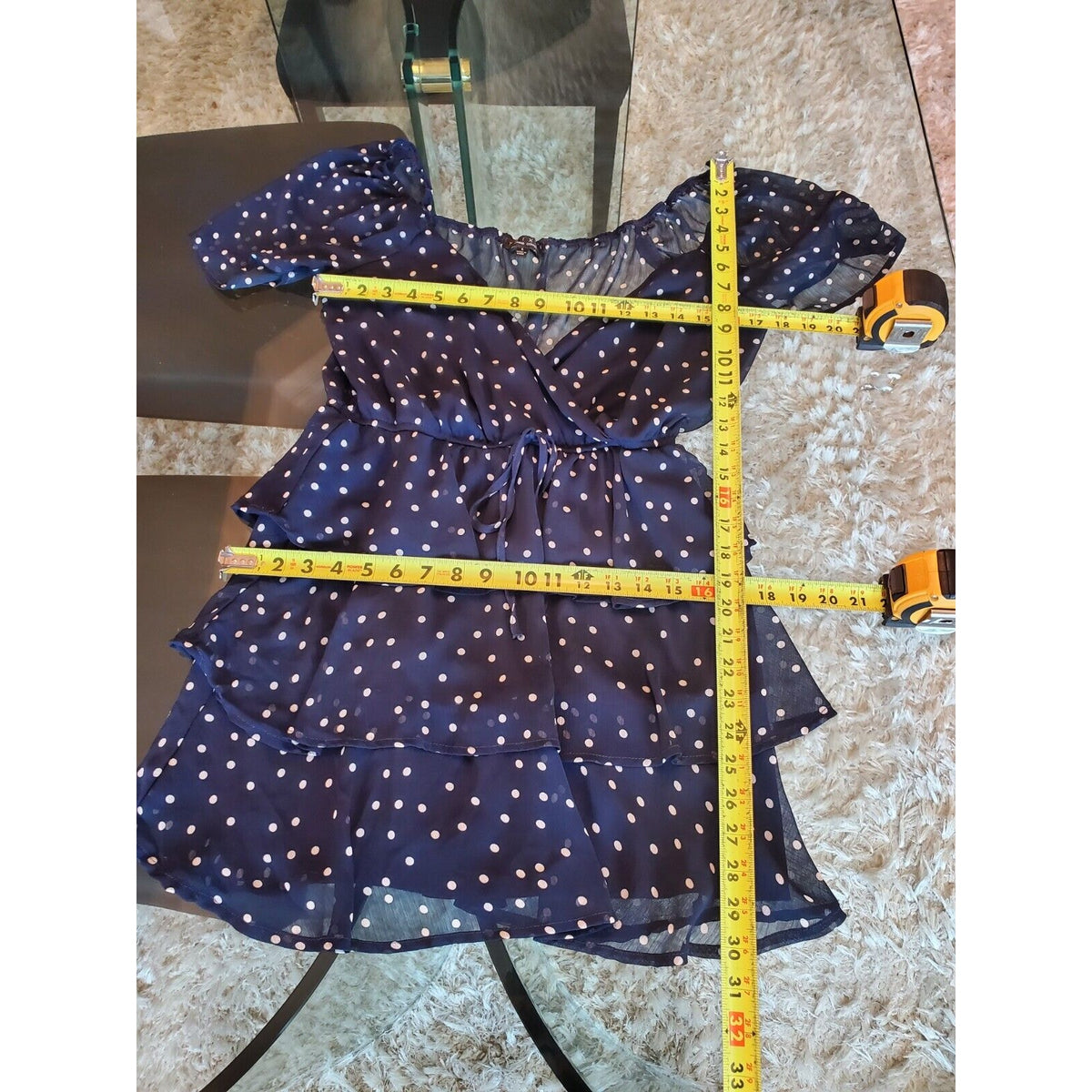 Trixxi Womens Small Polka Dot Mini Dress Navy White Flutter Sleeve Nautical L