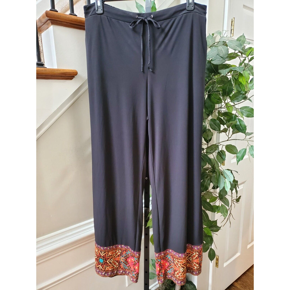 NY & Company Black Polyester Drawstring Casual With Front Back Pockets Pant XL