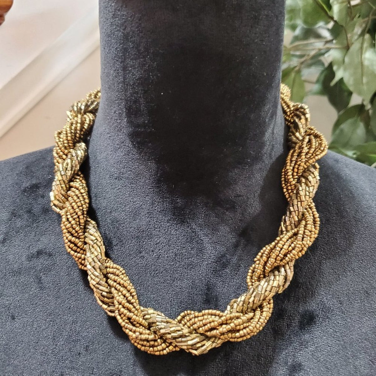 Women's Gold Multilayer Round Twisted Beaded with Lobster Clasp Necklace