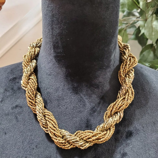 Women's Gold Multilayer Round Twisted Beaded with Lobster Clasp Necklace