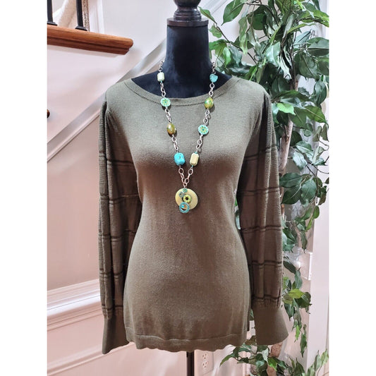 Blu Dahlia Women's Green Cotton Round Neck Long Sleeve Casual Sweater Size XL