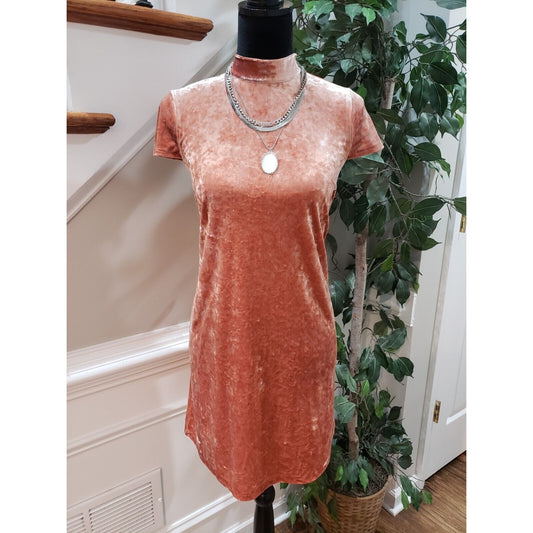 Madewell Crushed Velvet Mockneck Dress Orange Cream Size Small