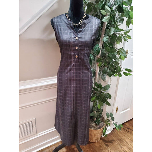 Gray Womens Plaid 100% Polyester V-Neck Sleeveless Long Maxi Dress Size X-Large