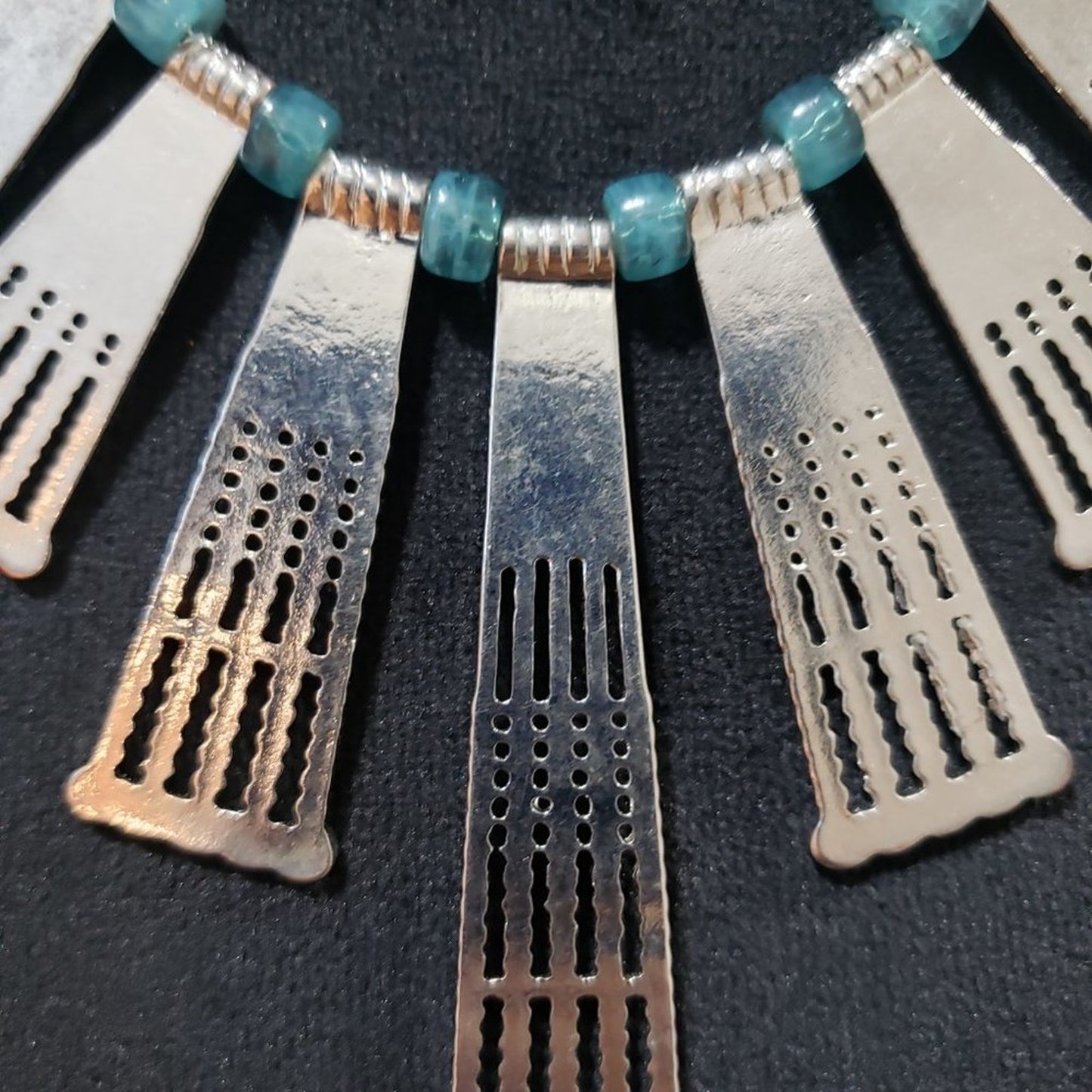 Womens Fashion Silver Tone Geometric Tassel Beaded Collar Necklace with Lobster