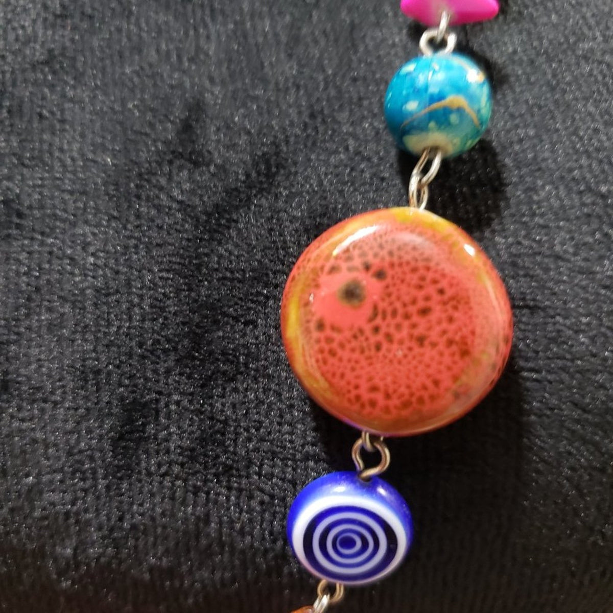 Women's Multicolor Beads & Stones Silver Plated Circle Statement Necklace
