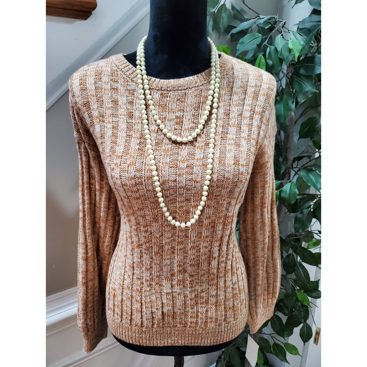 BLANKNYC Toffee Acrylic Ribbed Crewneck Long Sleeve Pullover Knit Sweater XS