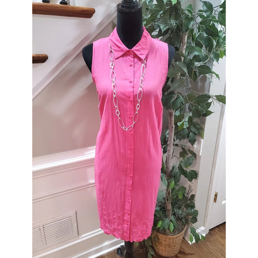 G.H. Bass & Co Womens Pink Cotton Sleeveless Button Down Knee Length Dress Large