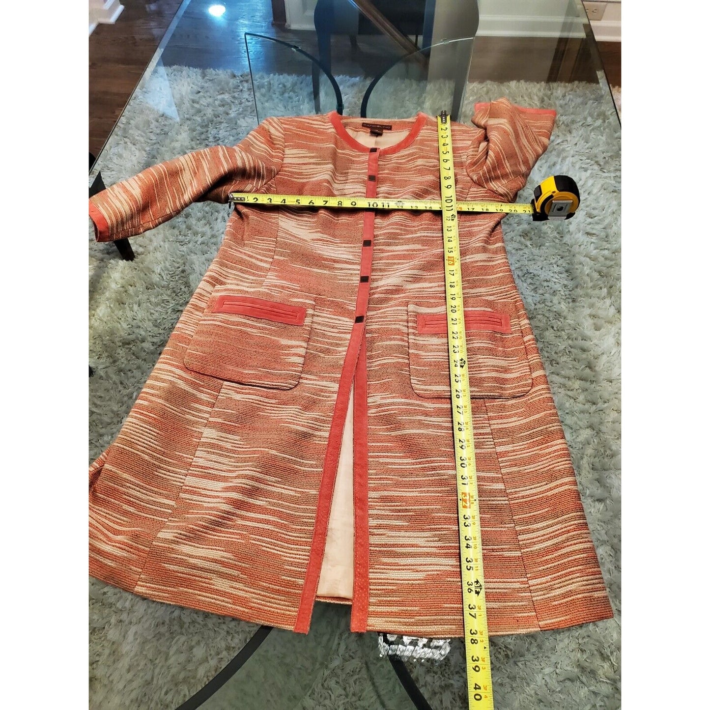Bandolino Women Multicolor Acrylic Long Sleeve Buttons Front Long Jacket Size 12