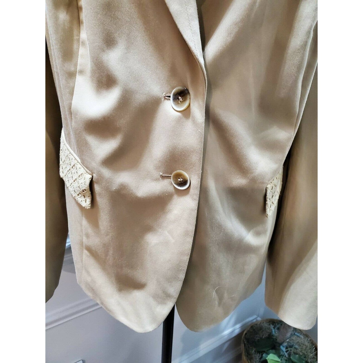 Bloomingdale's Basler Womens Tan Polyester Long Sleeve Single Breasted Blazer 50