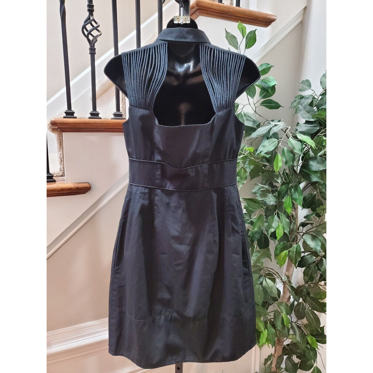 Nanette Lepore Women Black Solid Collared Sleeveless Casual Knee Length Dress 6