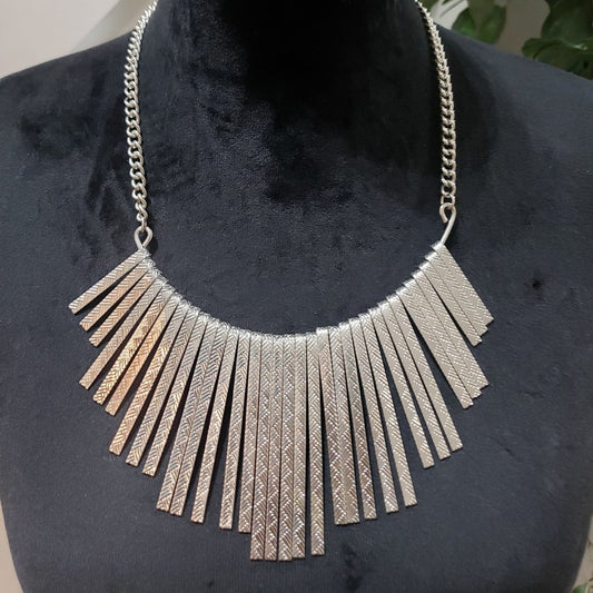 Ethnic Tribal Runway Multi Silver Metal Sticks Fringes Fancy Bib Chains Necklace
