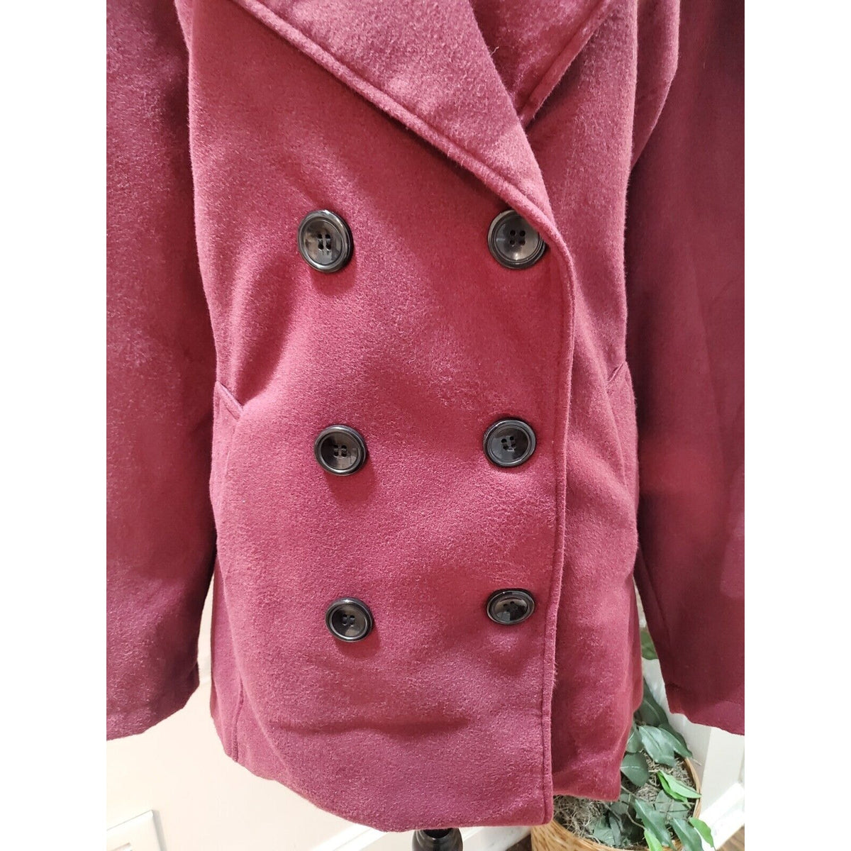 Me Jane Women Maroon Polyester Double Breasted Long Sleeve Buttons Front Coat 3X