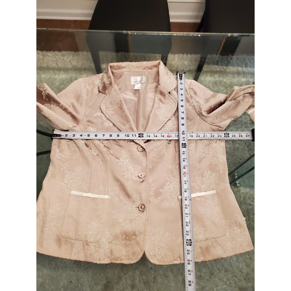Susan Graver Women's Beige Floral Polyester Single Breasted Two Button Blazer 1X