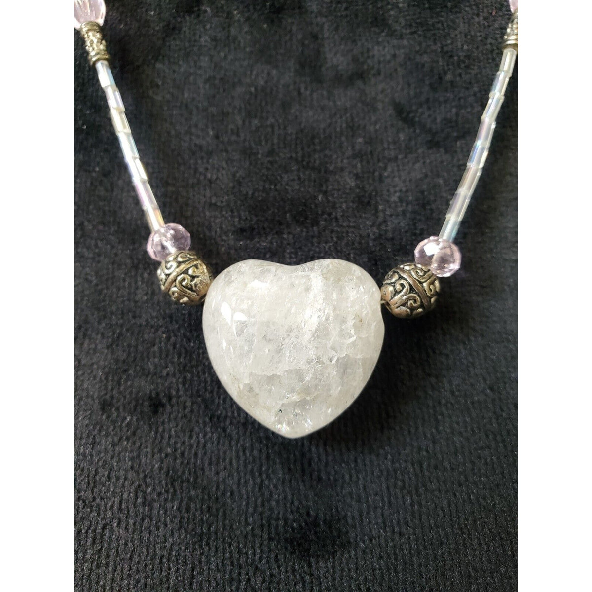 Venetian Heart Murano Glass Amethyst Heart Pretty Beaded Charm Style Necklace