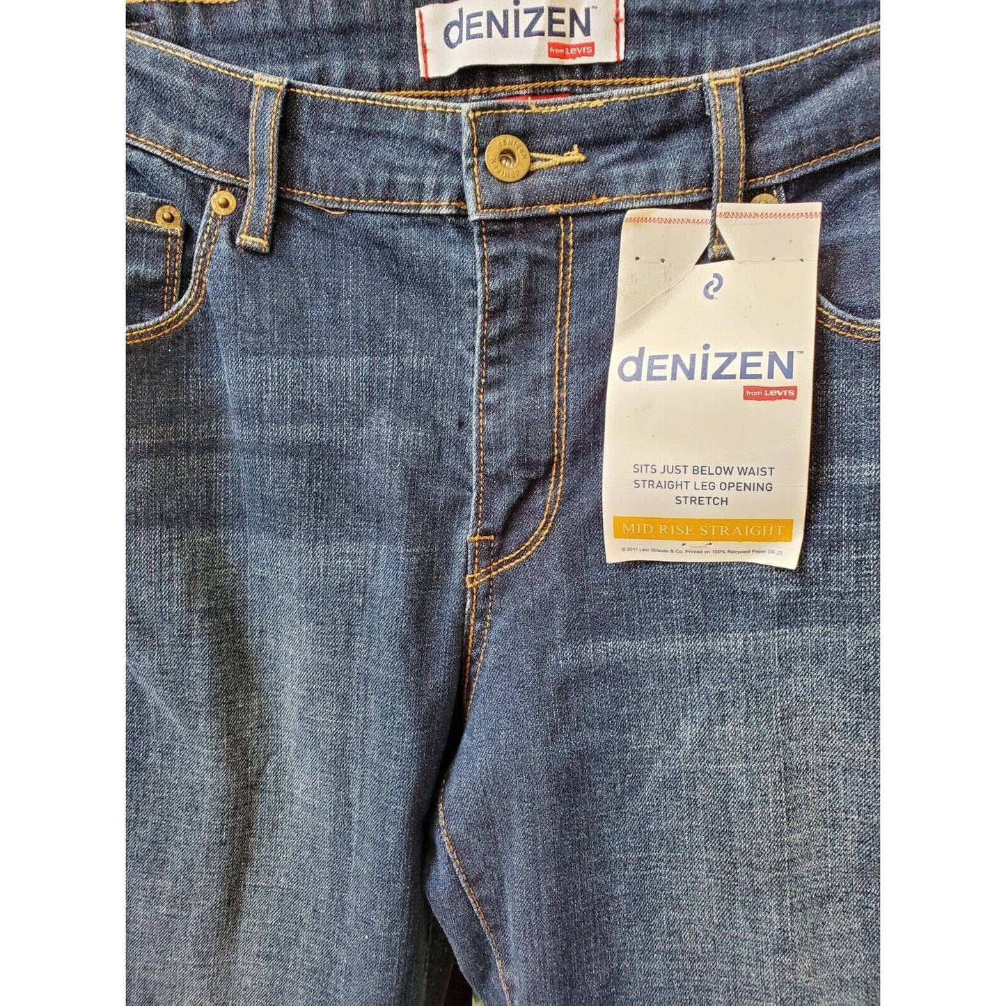 Denizen Women's Blue Denim Cotton Mid Rise Pull on Straight Jeans Pant Size 16M