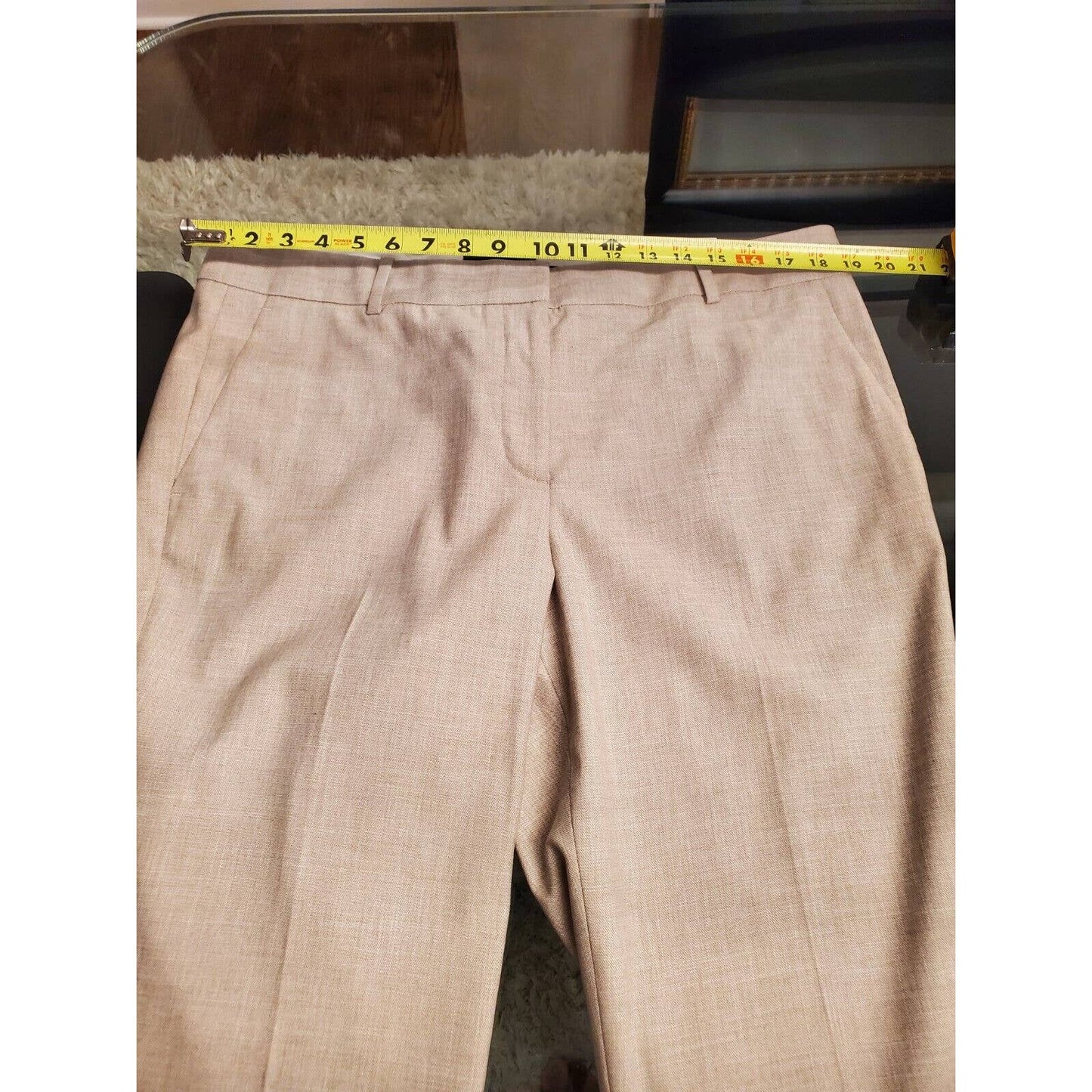 Ann Taylor Women Beige Polyester Mid Rise Straight Fit Zippered Pant Size 14