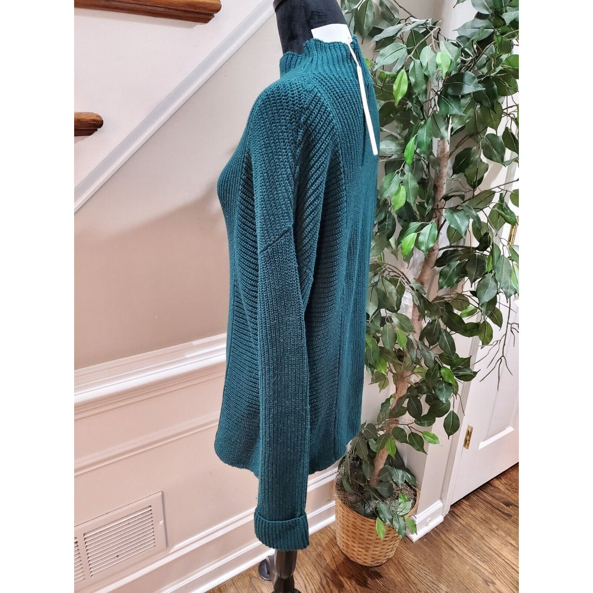 Calson Women's Green Cotton Long Sleeve Mock Neck Pullover Knit Sweater Small