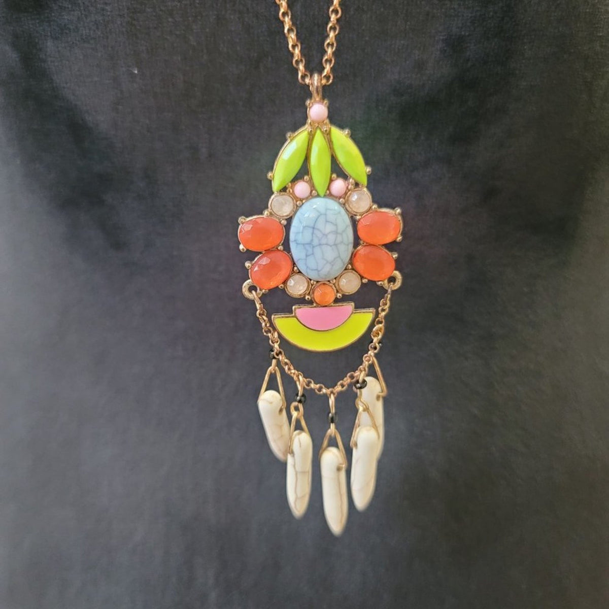 Women's Colorful Shiny Gold Color Long Plant Necklace