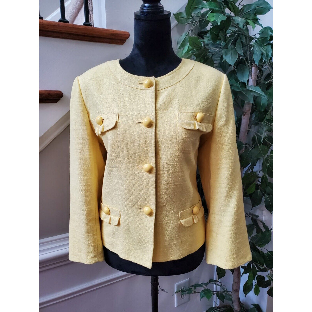Talbots Women's Yellow Cotton Long Sleeve Casual Button Front Jacket Blazer 14P