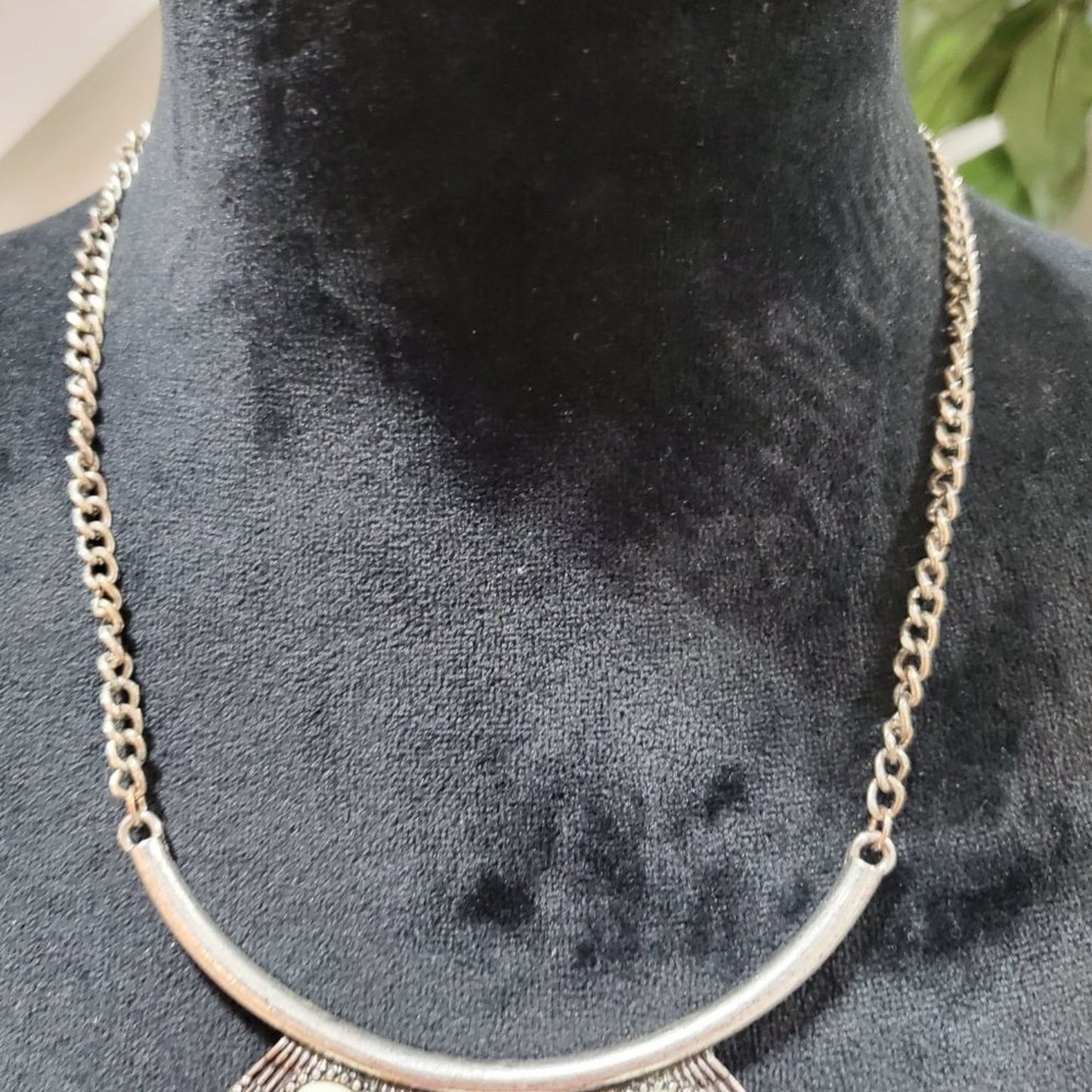 Women's Silver Turkish Statement Long Tassel and Pendant Necklace