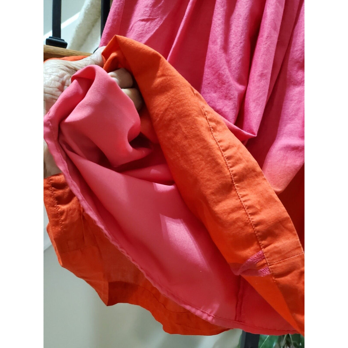H&M Women's Pink & Red Solid 100% Cotton A-Line Casual Knee Length Skirt Size 6