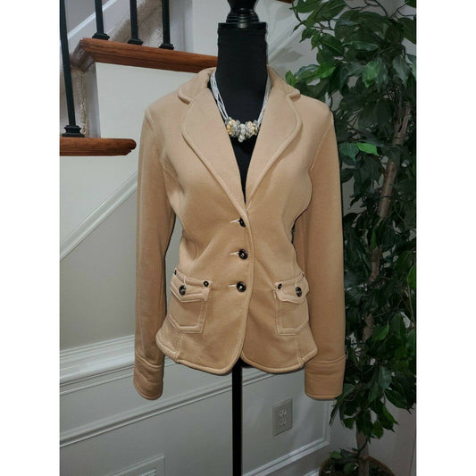 French Cuff Women's Yellow Polyester Long Sleeve Formal Regular Fit Blazer Size M