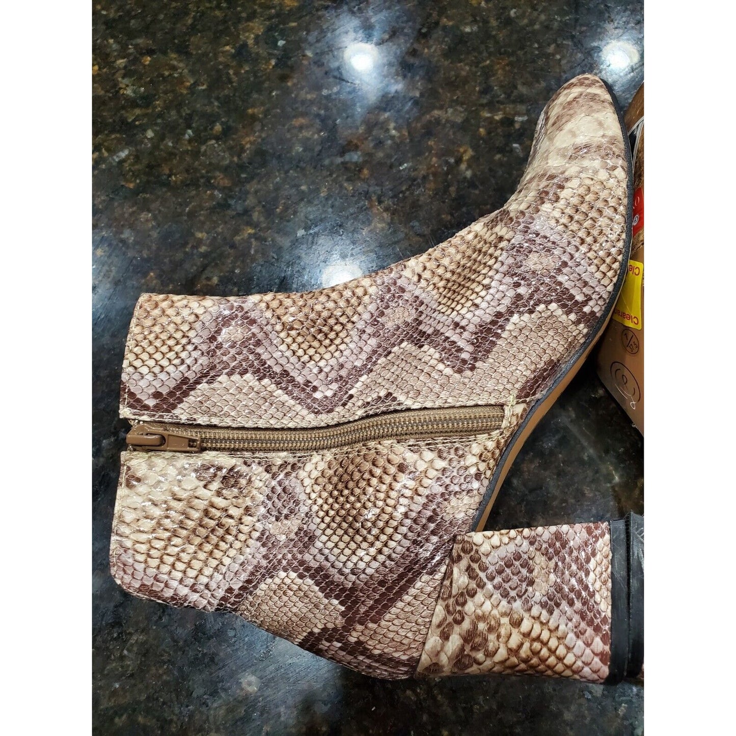 Chinese Laundry Womens Davinna Taupe Ankle Boots Shoes Medium Faux Snake US 7