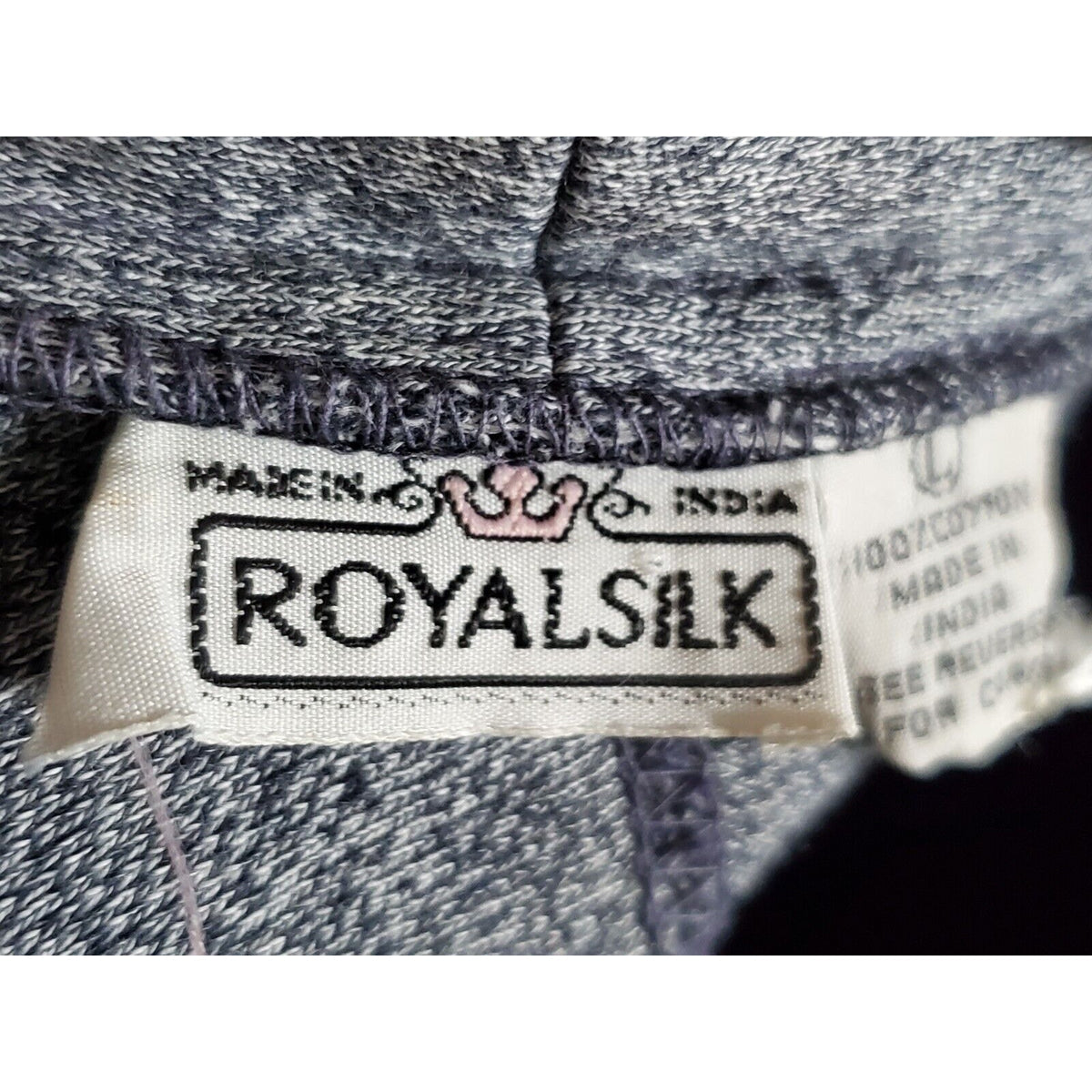 Royal Silk Womens Gray Single Breasted Top & Drawstring Trousers 2 Pcs Set Large